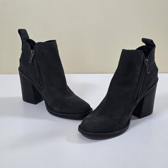 UGG Pixley Boots Womens 7.5 Black Gray Nubuk Ankle Stacked Heel Y2K SN 1095057 - Picture 2 of 15